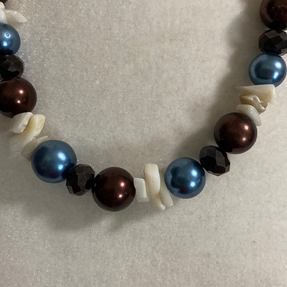 Hand Crafted Seashell Copper Blue Bronze Sparkle Vintage Bohemian Necklace - Picture 11 of 16